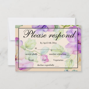Elegant pink purple watercolor floral Wedding RSVP Card