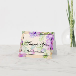 Elegant pink purple watercolor floral Wedding Thank You Card