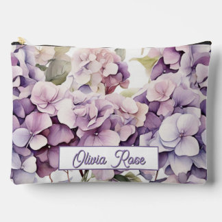 Elegant pink purple watercolor hydrangeas  accessory pouch