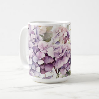 Elegant pink purple watercolor hydrangeas coffee mug