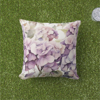 Elegant pink purple watercolor hydrangeas  cushion