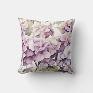 Elegant pink purple watercolor hydrangeas  cushion
