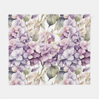 Elegant pink purple watercolor hydrangeas  fleece blanket