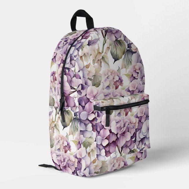 Elegant pink purple watercolor hydrangeas  printed backpack (Back Corner Left)