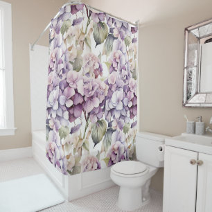 Elegant pink purple watercolor hydrangeas  shower curtain