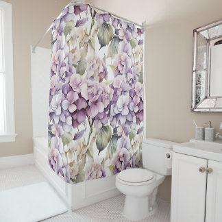 Elegant pink purple watercolor hydrangeas  shower curtain