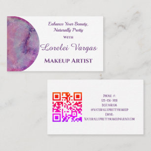 Elegant Pink Purple Watercolor Makeup Artist Business Card