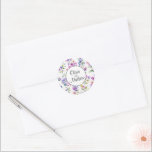 Elegant pink purple watercolor wildflowers  classic round sticker<br><div class="desc">Elegant pink purple watercolor wildflowers greenery - Perfect for spring, summer, or fall events. Beautiful pink wildflower watercolor artwork for country, boho, garden, and floral theme occasions. To get started changing names and event details, click on "Personalise this template" and edit the wording in the template boxes. To access the...</div>