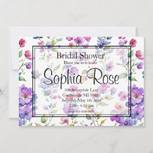 Elegant pink purple watercolor wildflowers  invitation