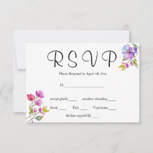 Elegant pink purple watercolor wildflowers RSVP card