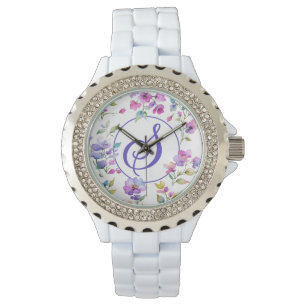 Elegant pink purple watercolor wildflowers watch