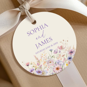 Elegant Pink Purple Wildflower Meadow Wedding Favour Tags