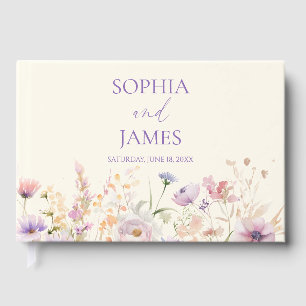 Elegant Pink Purple Wildflower Meadow Wedding Guest Book