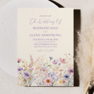 Elegant Pink Purple Wildflower Meadow Wedding Invitation