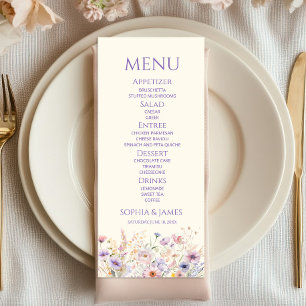 Elegant Pink Purple Wildflower Meadow Wedding Menu