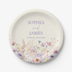 Elegant Pink Purple Wildflower Meadow Wedding Paper Plate