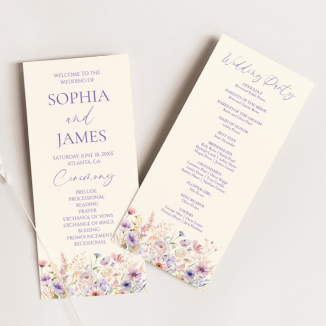 Elegant Pink Purple Wildflower Meadow Wedding Programme (Creator Uploaded)