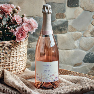 Elegant Pink Purple Wildflower Meadow Wedding Sparkling Wine Label