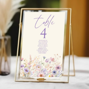 Elegant Pink Purple Wildflower Meadow Wedding Table Number