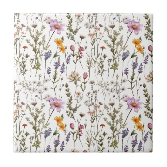 Elegant Pink Purple Wildflower Pattern Tile (Front)