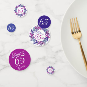 Elegant Pink Purple Wreath 65th Birthday Confetti
