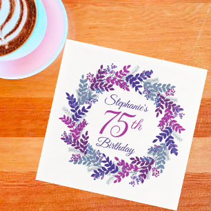 Elegant Pink Purple Wreath 75th Birthday Napkin