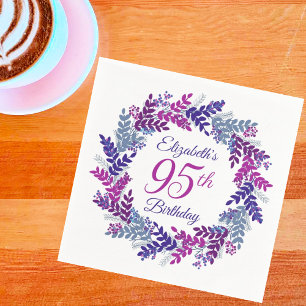 Elegant Pink Purple Wreath 95th Birthday Napkin