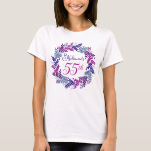 Elegant Pink Purple Wreath Mongoram 55th Birthday T-Shirt