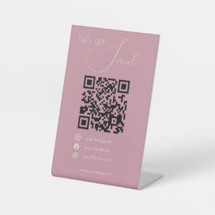 Elegant pink QR code feminine scan me social media Pedestal Sign