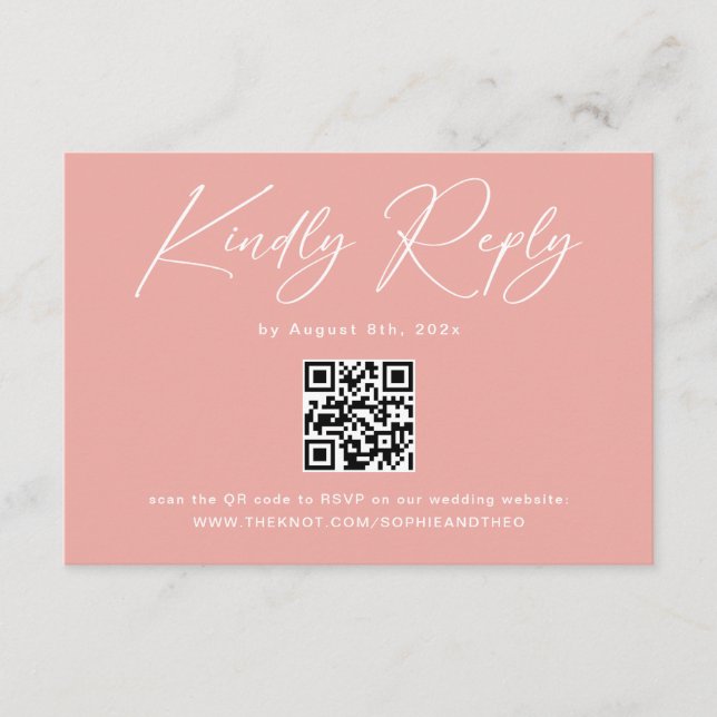 Elegant Pink QR Code Wedding RSVP Enclosure Card (Front)