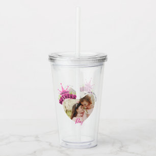 Elegant Pink Queen Crown Happy Mothers Day Photos Acrylic Tumbler