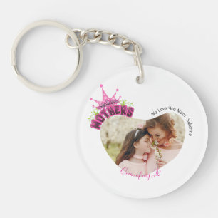 Elegant Pink Queen Crown Happy Mothers Day Photos Key Ring