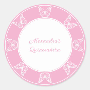 Elegant Pink Quinceañera - Butterfly Classy Classic Round Sticker