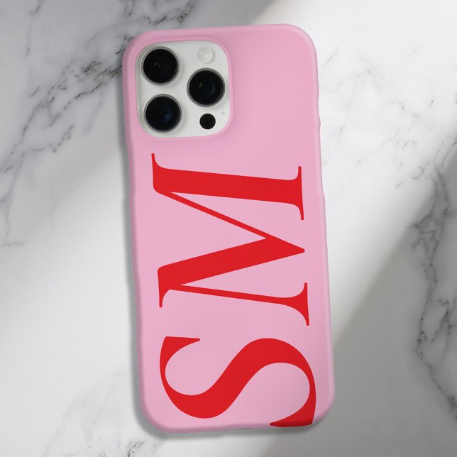Elegant Pink Red Bold Initial Monogram Case-Mate iPhone Case (Creator Uploaded)