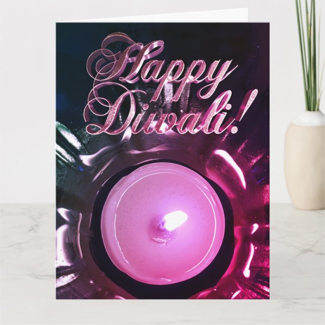 Elegant Pink Red Diwali Lights Candlelight Card (Front)