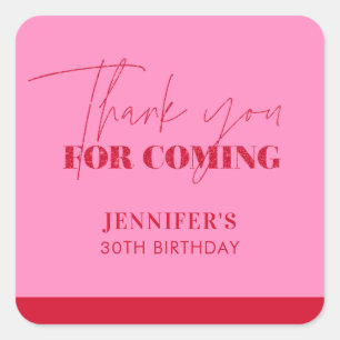 Elegant Pink Red Glitter Birthday Thank you Square Sticker