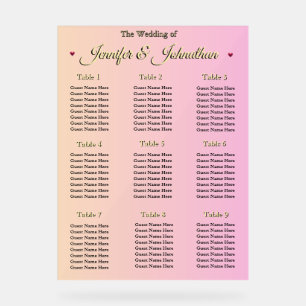 Elegant Pink Red Hearts Wedding Seating Chart