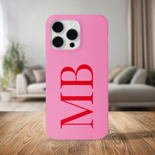 Elegant Pink Red Minimalist Initial Monogram iPhone 15 Pro Max Case