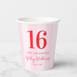 Elegant Pink Red Modern 16th Birthday Paper Cups<br><div class="desc">Create your own personalised 16th birthday party cups featuring modern typography and striped pink pattern background</div>