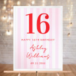 Elegant Pink Red Modern 16th Birthday Sign Poster<br><div class="desc">Create your own personalised 16th birthday party sign poster featuring modern typography and striped pink pattern background</div>