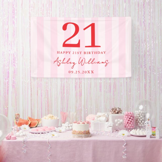 Elegant Pink Red Modern 21st Birthday Banner (Party)