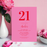 Elegant Pink Red Modern 21st Birthday Invitation<br><div class="desc">A simple modern 21st birthday invitation featuring elegant  typography and minimalist design in pink and red colour.</div>