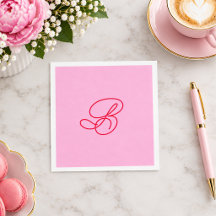 Elegant Pink & Red Monogram Script Name
