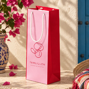 Elegant Pink & Red Monogram Script Name Wine Gift Bag