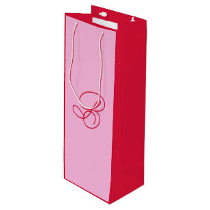 Elegant Pink & Red Monogram Script Name Wine Gift Bag