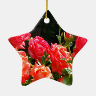 Elegant pink red orange floral roses ceramic tree decoration