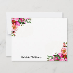 Elegant Pink Red Rose And Peach Dahlia Flower Card