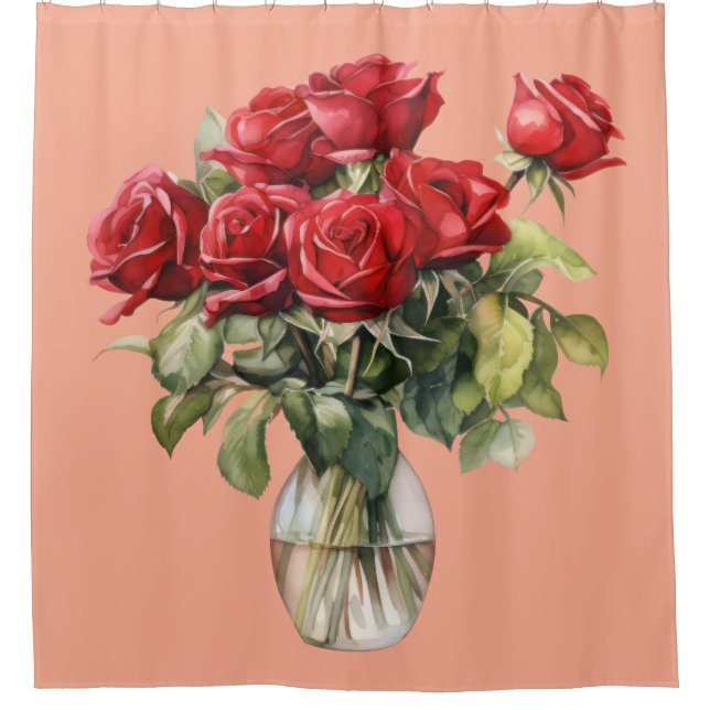 Elegant Pink Red Roses & Butterfly Shower Curtain (Front)