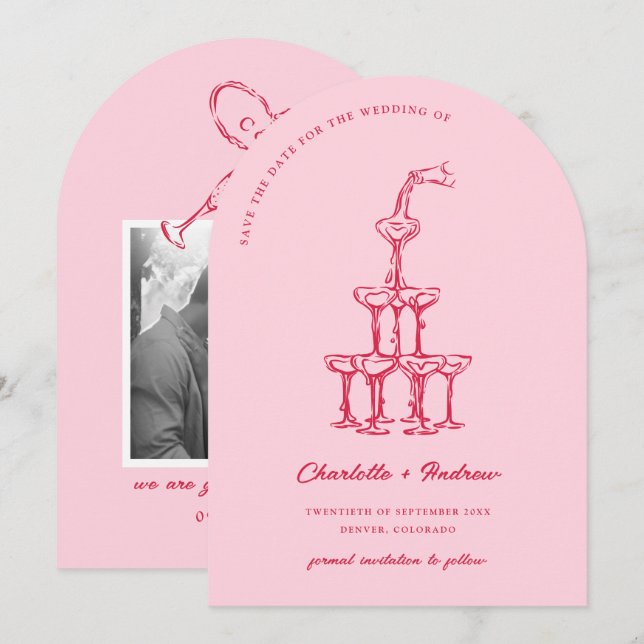 Elegant Pink & Red Save The Date Martini Tower Invitation (Front/Back)