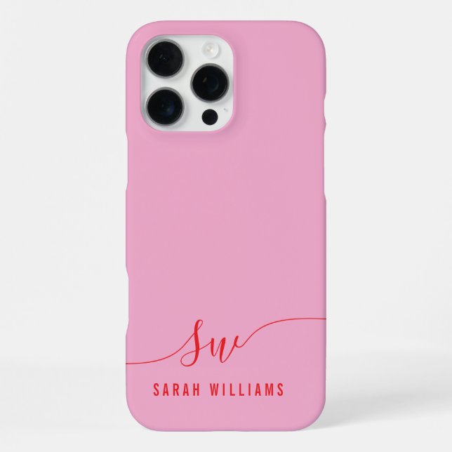 Elegant Pink Red Script Initial Monogram  iPhone Case (Back)